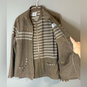 Cafe au lait, size M Brown Striped Jacket and vest, matching set, Made in Canada